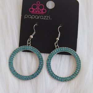 Paparazzi Aqua and Silver Hoop Earrings